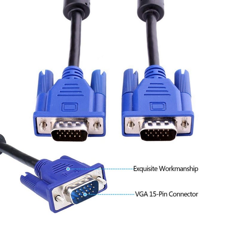 AISIBO كابل شاشة AISIBO HD15 15Pin مطلي بالذهب DB15 VGA ذكر إلى ذكر للتلفاز وكمبيوتر الشاشة وDVD (5 قدم موصل أزرق) - Image 3